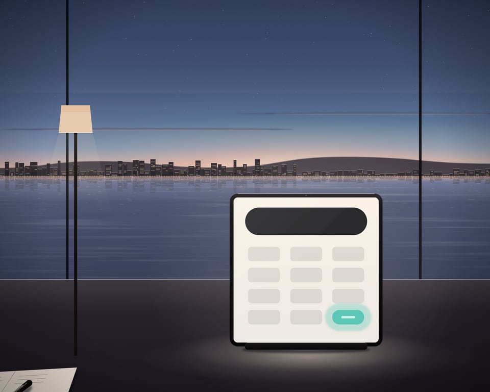Illustration: a reserve planning scene on a desk by the bay at dusk